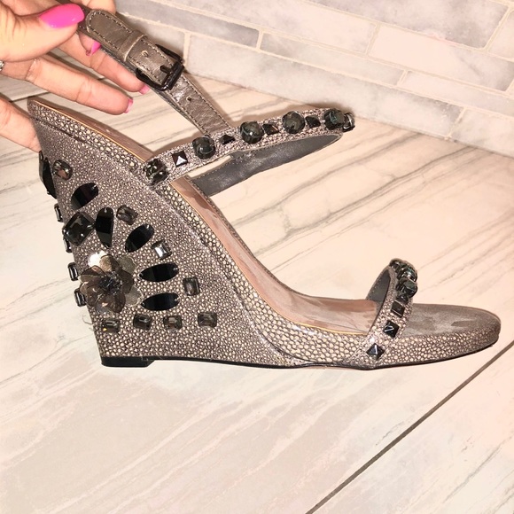Tory Burch Rhinestone Gray Wedge Sandal - Picture 4 of 7